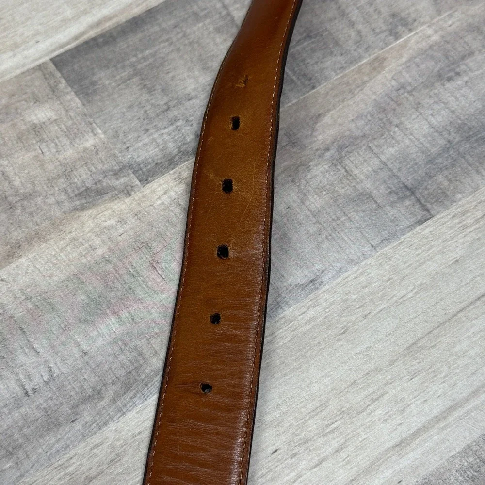 Leather Belt Basketweave Woven Men 36 Brown Brass Buckle Office Preppy Old Money